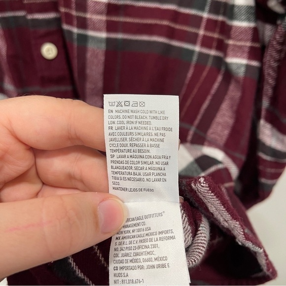 American Eagle Super Soft Long Sleeve Plaid Shirt Red - Picture 8 of 8